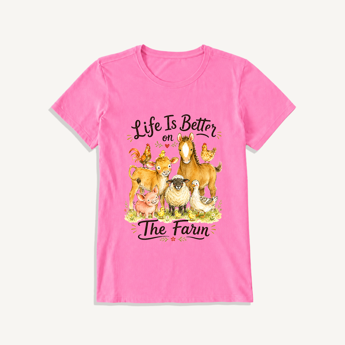 Barnyard Gathering Joy Print Crew Neck Cotton Tee