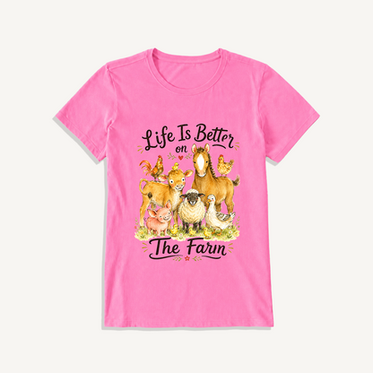 Barnyard Gathering Joy Print Crew Neck Cotton Tee