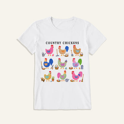 Cottage Chicken Collection Print Crew Neck Cotton Tee