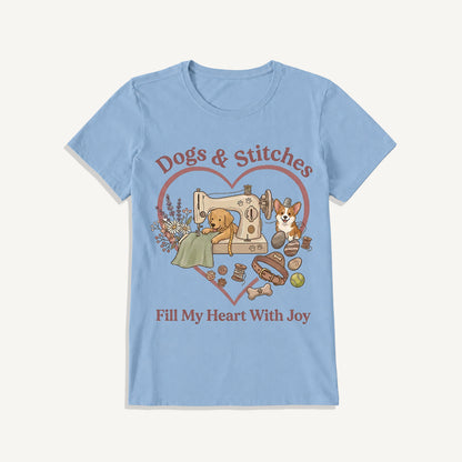Puppy Stitches and Joy Print Crew Neck Cotton Tee