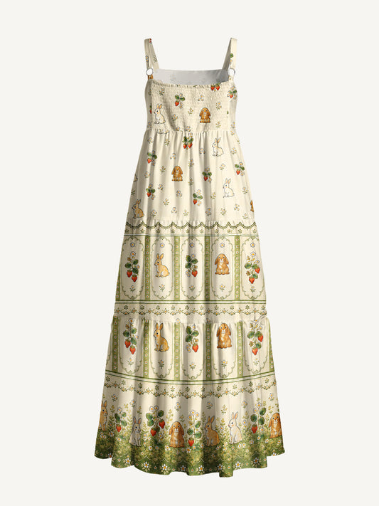 Bunnyberry Garden Print Wide Straps Maxi Dress With Pockets