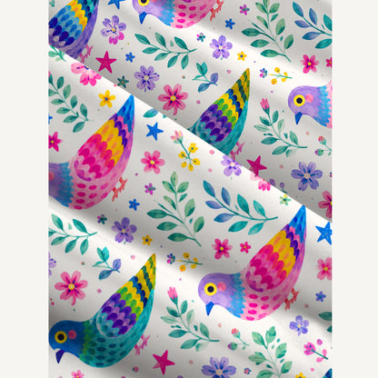 Colorful Folk Birds Pattern Print Wide Straps Maxi Dress With Pockets