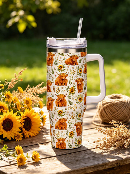 Spring Highland Cow Floral 40oz Tumbler