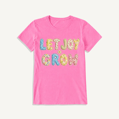 Let Joy Grow Patchwork Print Crew Neck Cotton Tee