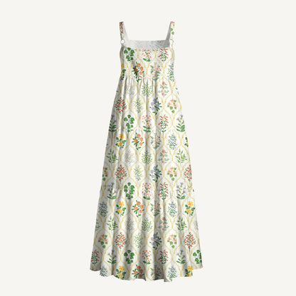 Warm Grid Floral Whisper Wide Straps Maxi Dress With Pockets