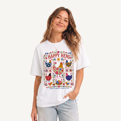 Happy Hens Floral Print Crew Neck Cotton Tee