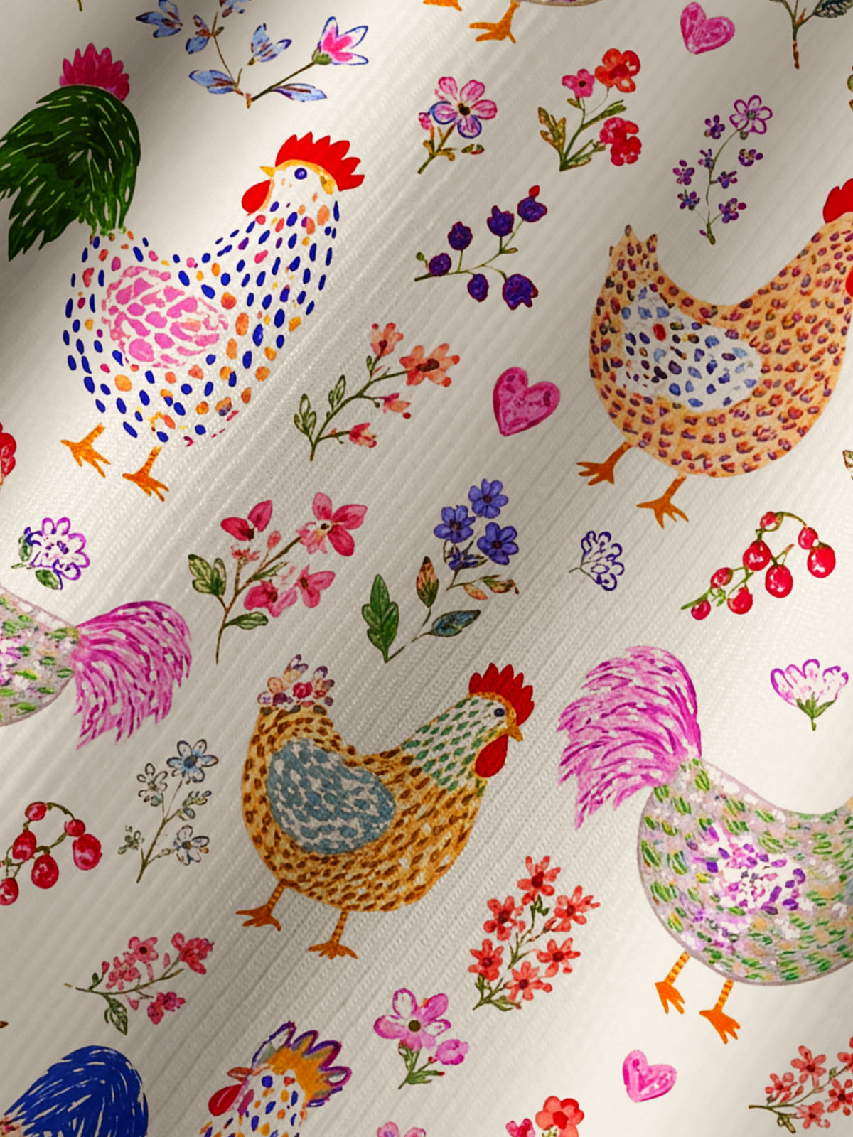 Colorful Farm Chickens Print Boho Long Sleeve Tie‑Neck Blouse