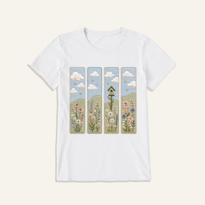 Wildflower Meadow Stitch Print Crew Neck Cotton Tee