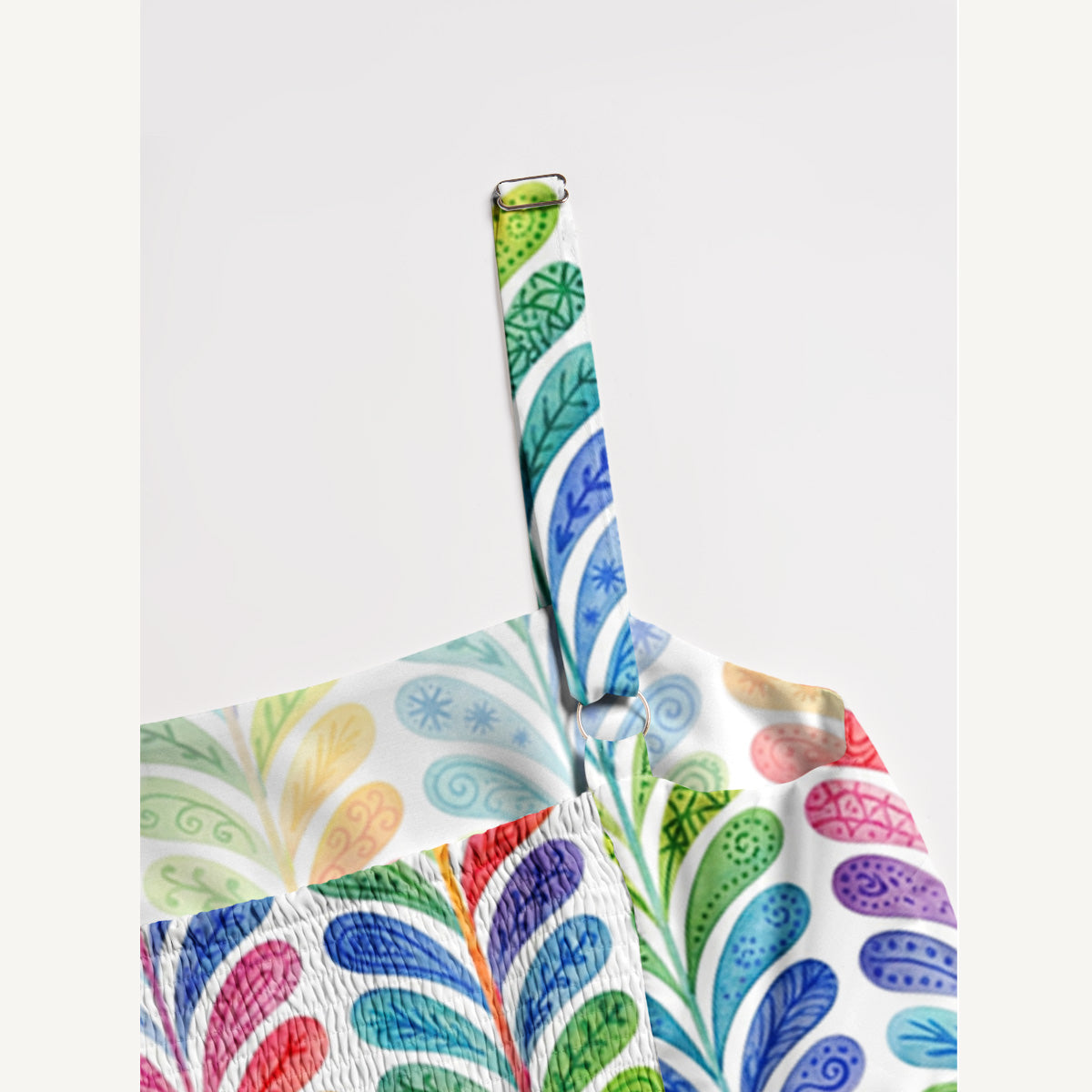 Rainbow Feather Stripes Print Wide Straps Maxi Dress With Pockets