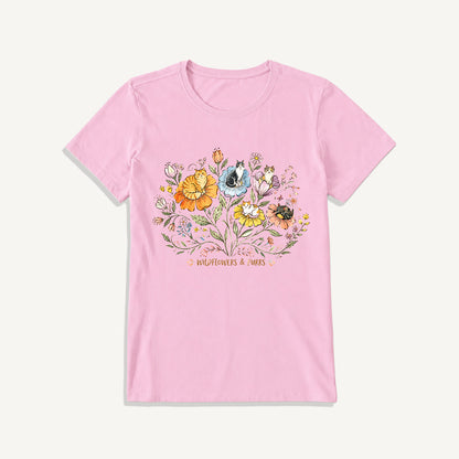 Wildflowers And Purrs Bloom Print Crew Neck Cotton Tee