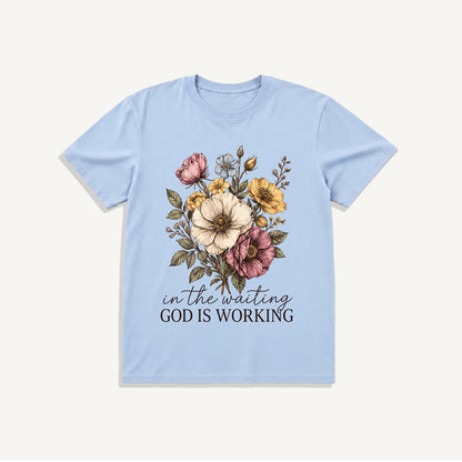Vintage Wildflowers Bouquet Print Crew Neck Cotton Tee