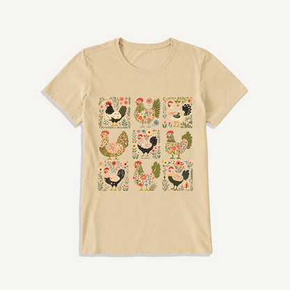 Folk Hen Grid Print Crew Neck Cotton Tee