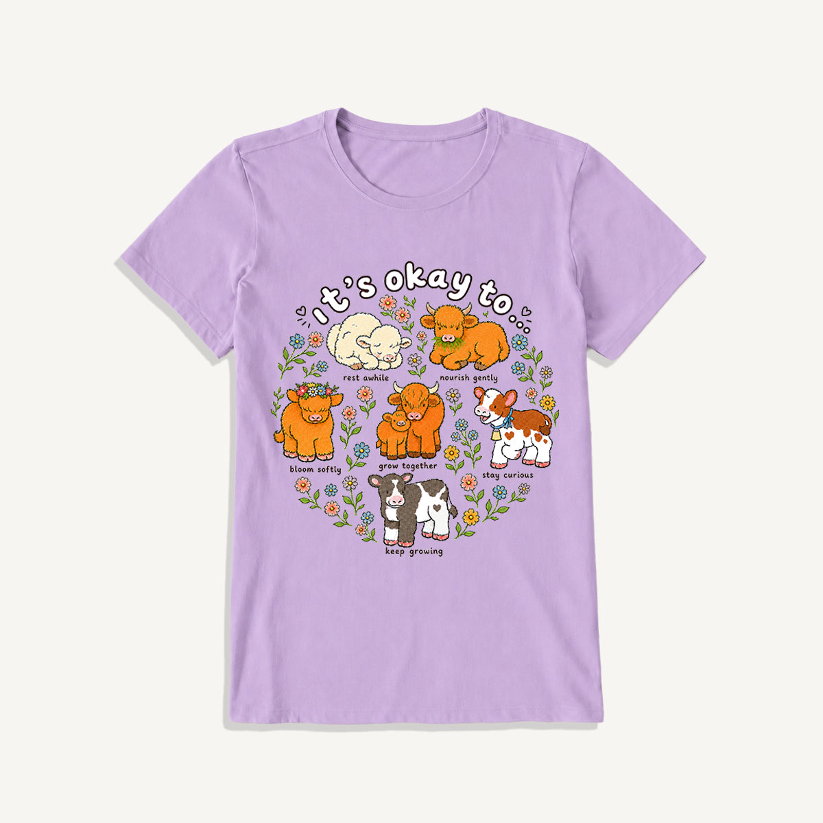 Gentle Growth Highland Cows Print Crew Neck Cotton Tee
