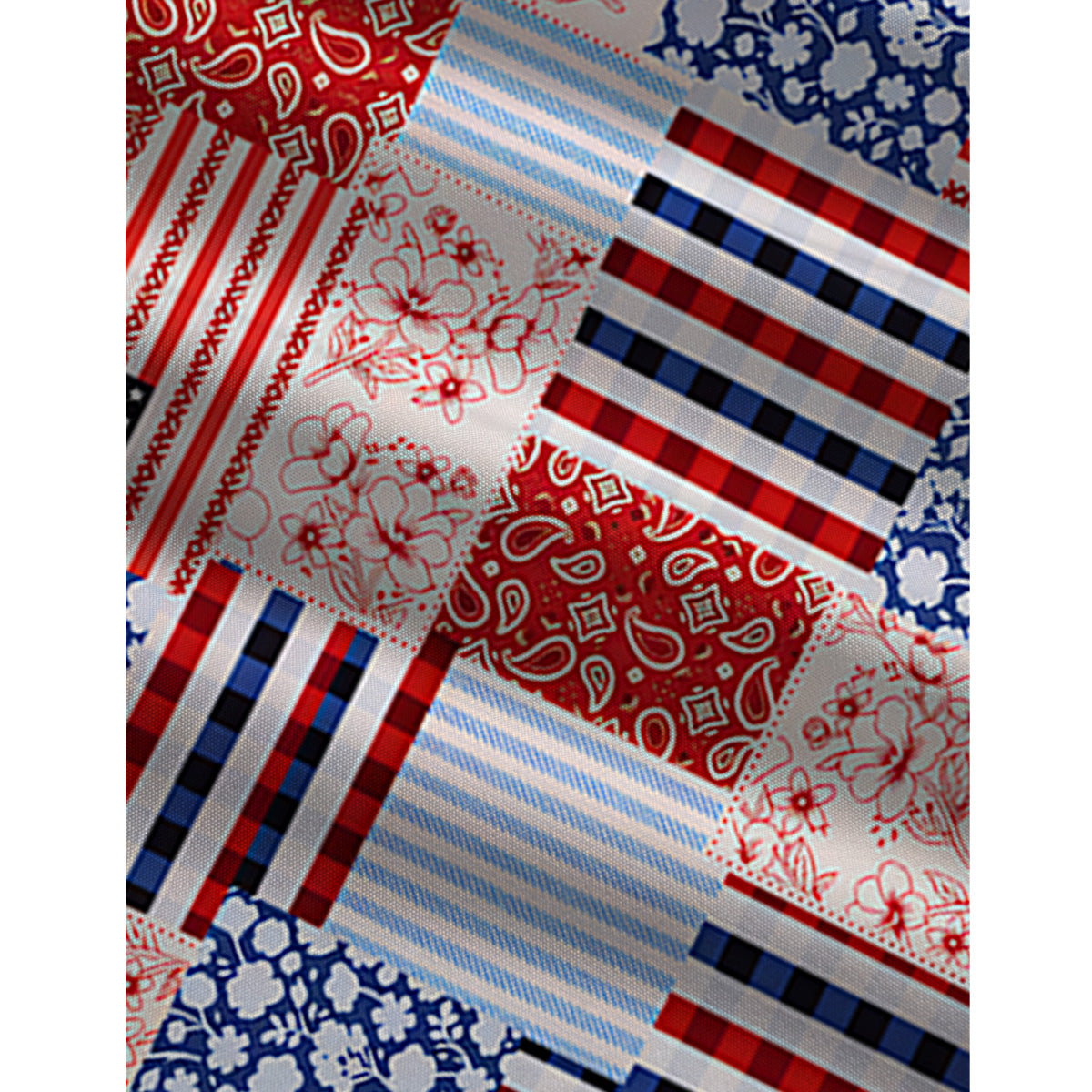 Patriotic Patchwork Quilt Print Jumpsuit with Pockets for Women