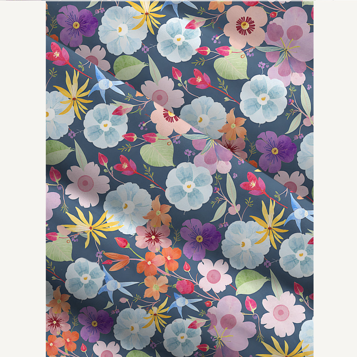 Vibrant Watercolor Bloom Print Wide Straps Maxi Dress With Pockets