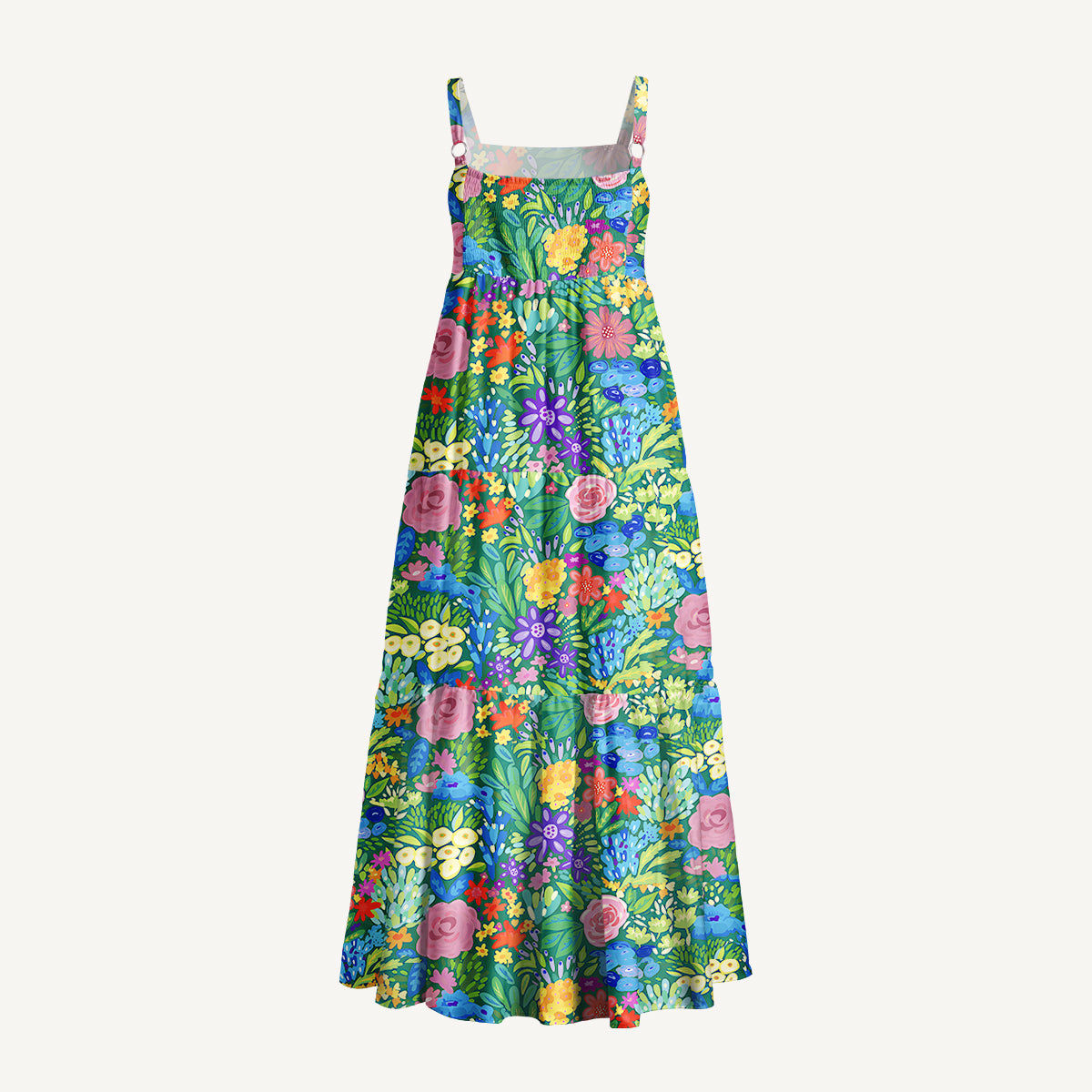 Floral Rainbows Print Wide Straps Maxi Dress With Pockets