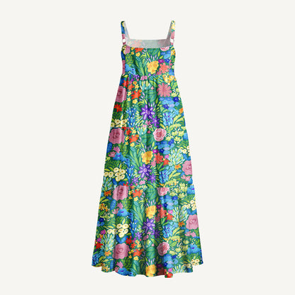 Floral Rainbows Print Wide Straps Maxi Dress With Pockets