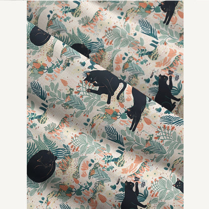 Square Neck Into the Woods Cats Print Wide Straps Maxi Dress With Pockets