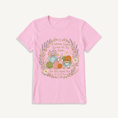Vintage Floral Knitting Circle Print Crew Neck Cotton Tee