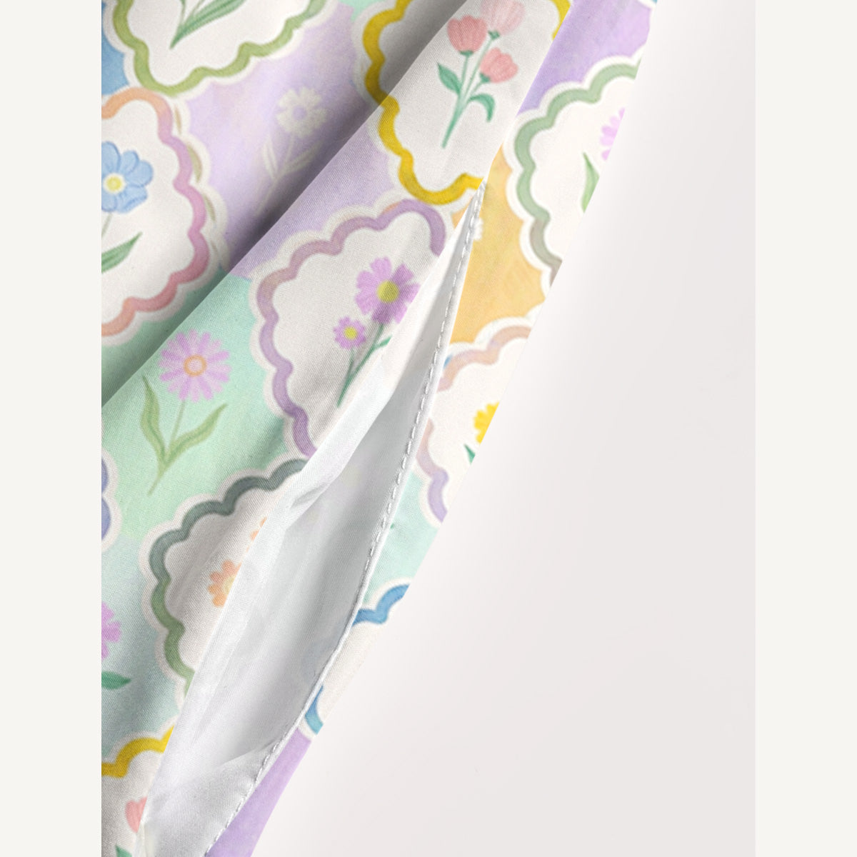 Pastel Floral Lattice Print Wide Straps Maxi Dress With Pockets