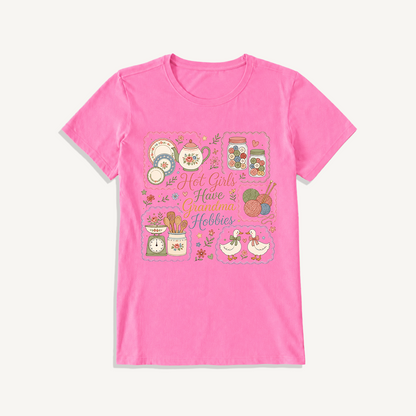 Grandma Hobbies Craft Cottage Print Crew Neck Cotton Tee