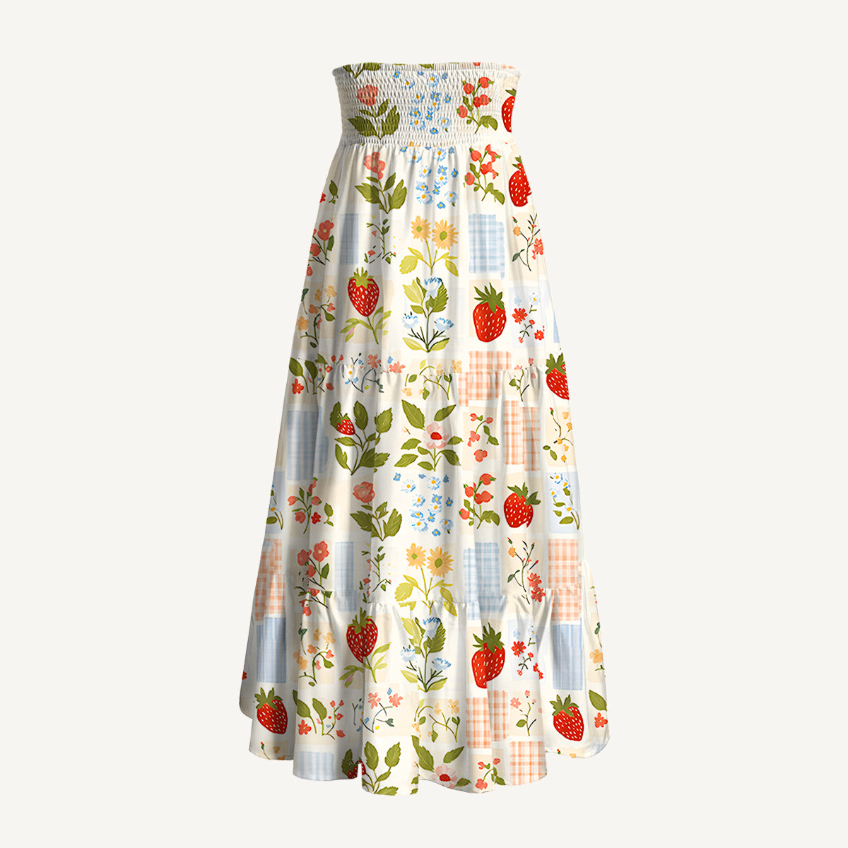 Strawberry Garden Patchwork Print Convertible Maxi Skirt & Strapless Dress
