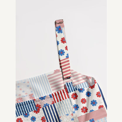 Flower Flags Print Quilt Wide Straps Maxi Dress With Pockets