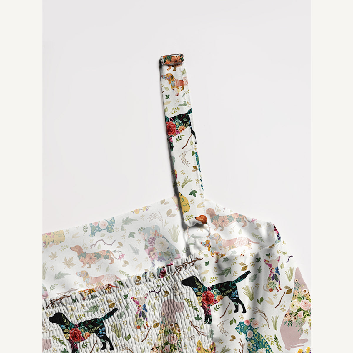 Flower Dog Print Wide Straps Maxi Dress With Pockets