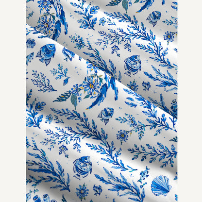 Delft Blue Coastal Garden Print Wide Straps Maxi Dress With Pockets