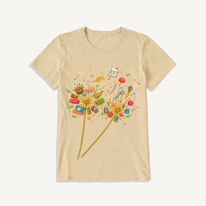 Sewing Tool Dandelion Art Print Crew Neck Cotton Tee