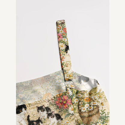 Farmyard Cat Family Print Wide Straps Maxi Dress With Pockets