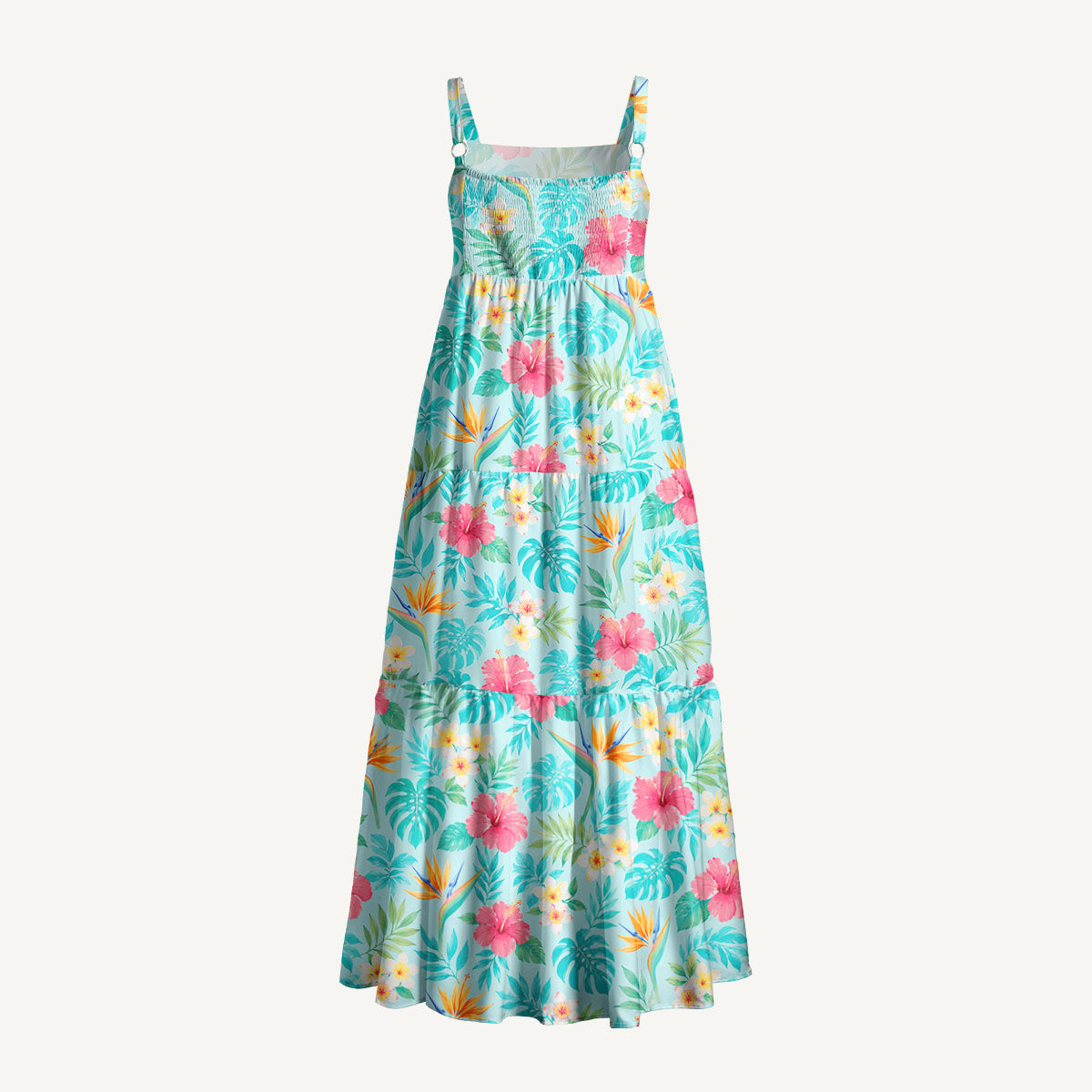 Tropical Paradise Toss Print Wide Straps Maxi Dress With Pockets