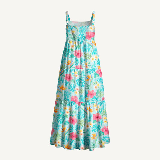 Tropical Paradise Toss Print Wide Straps Maxi Dress With Pockets