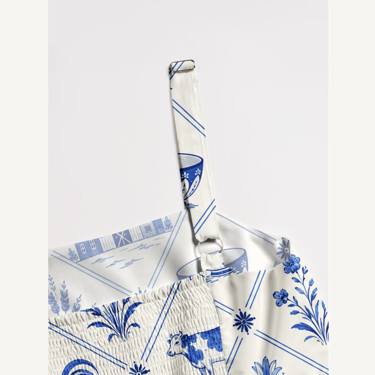 Country Delft Blue Patchwork Print Wide Straps Maxi Dress With Pockets