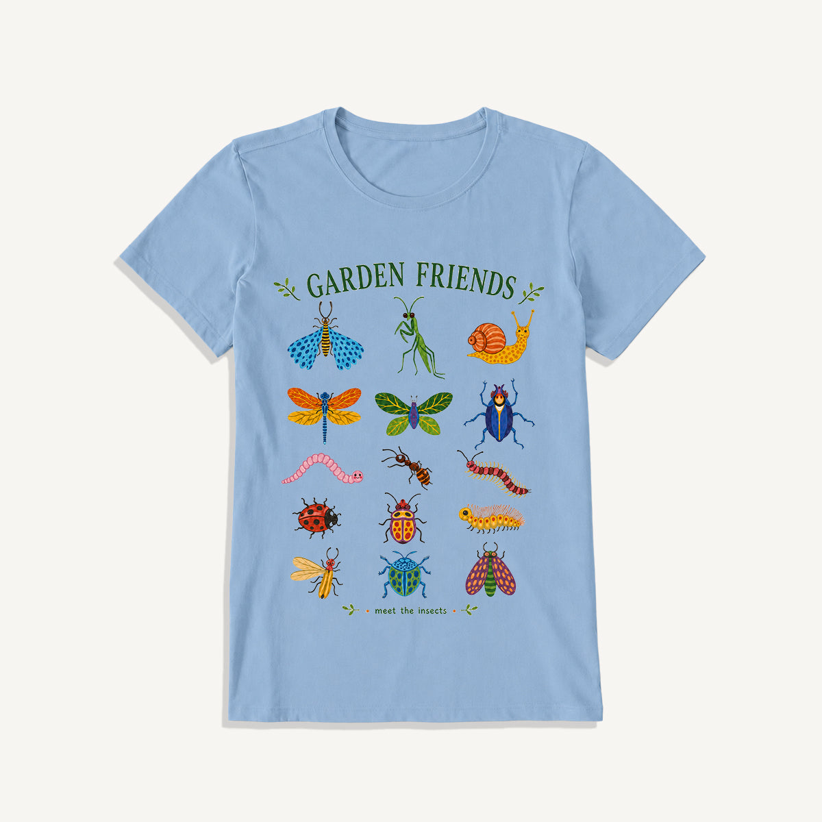Garden Friends Insect Chart Print Crew Neck Cotton Tee