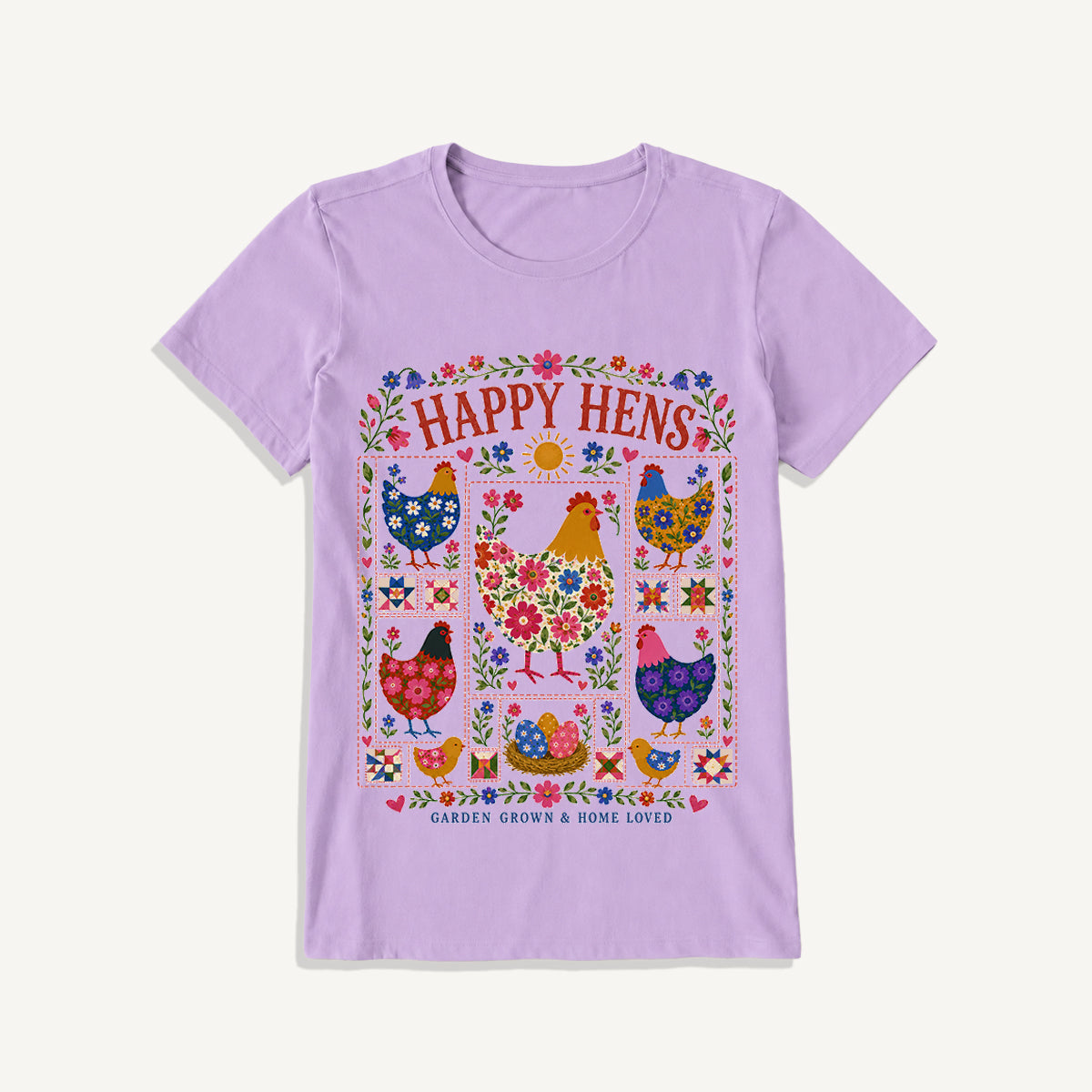 Happy Hens Floral Print Crew Neck Cotton Tee