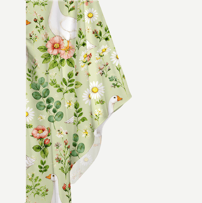 Pastoral Goose Garden Print Kimono Sleeve Kaftan Dress