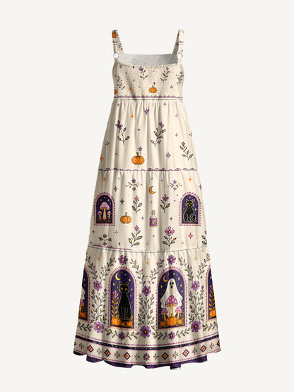Moonlit Ghost Garden Print Wide Straps Maxi Dress With Pockets