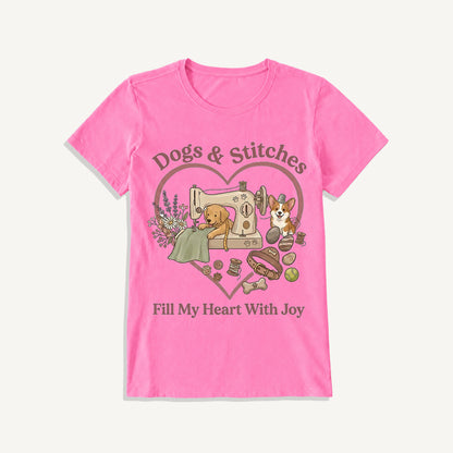 Puppy Stitches and Joy Print Crew Neck Cotton Tee
