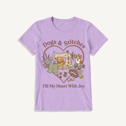 Puppy Stitches and Joy Print Crew Neck Cotton Tee