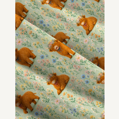 Pastel Meadow Highland Cattle Print Wide Straps Maxi Dress With Pockets