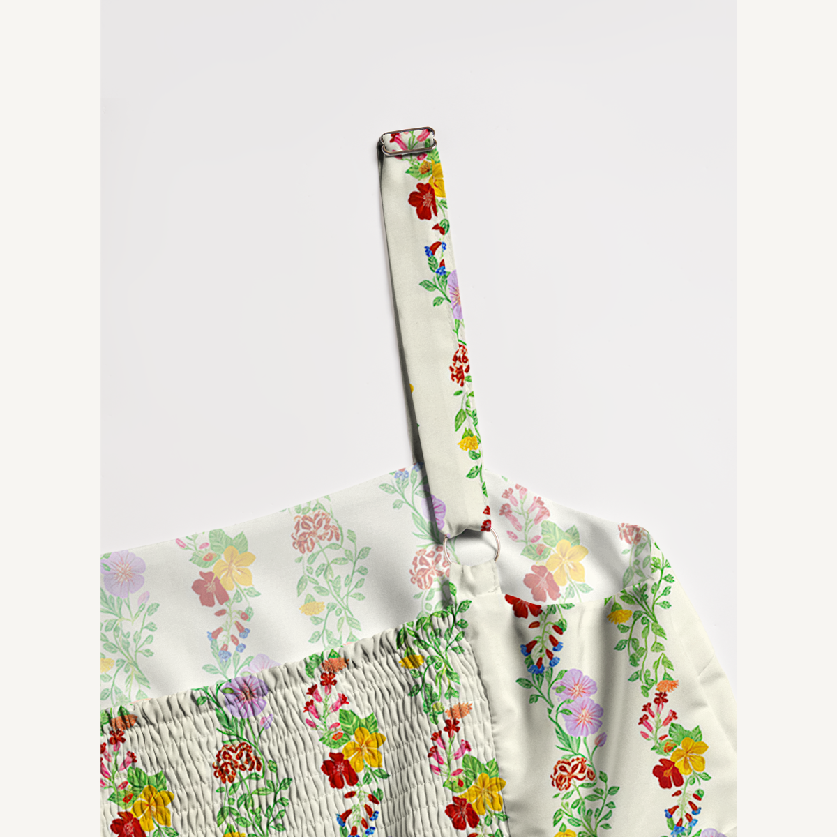 Square Neck Blossom Trail Print Wide Straps Maxi Dress With Pockets