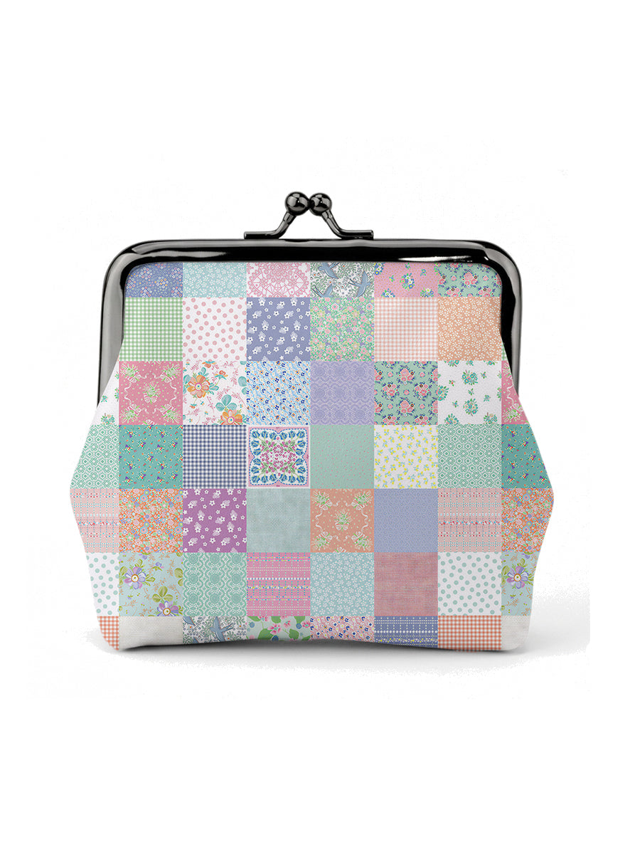 Vintage Quilt Patchwork Print Leather Mini Clasp Purse