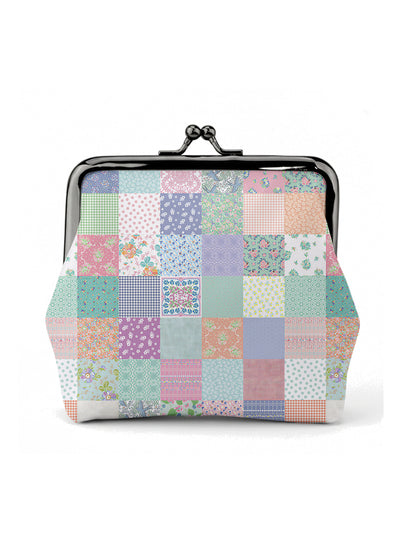 Vintage Quilt Patchwork Print Leather Mini Clasp Purse