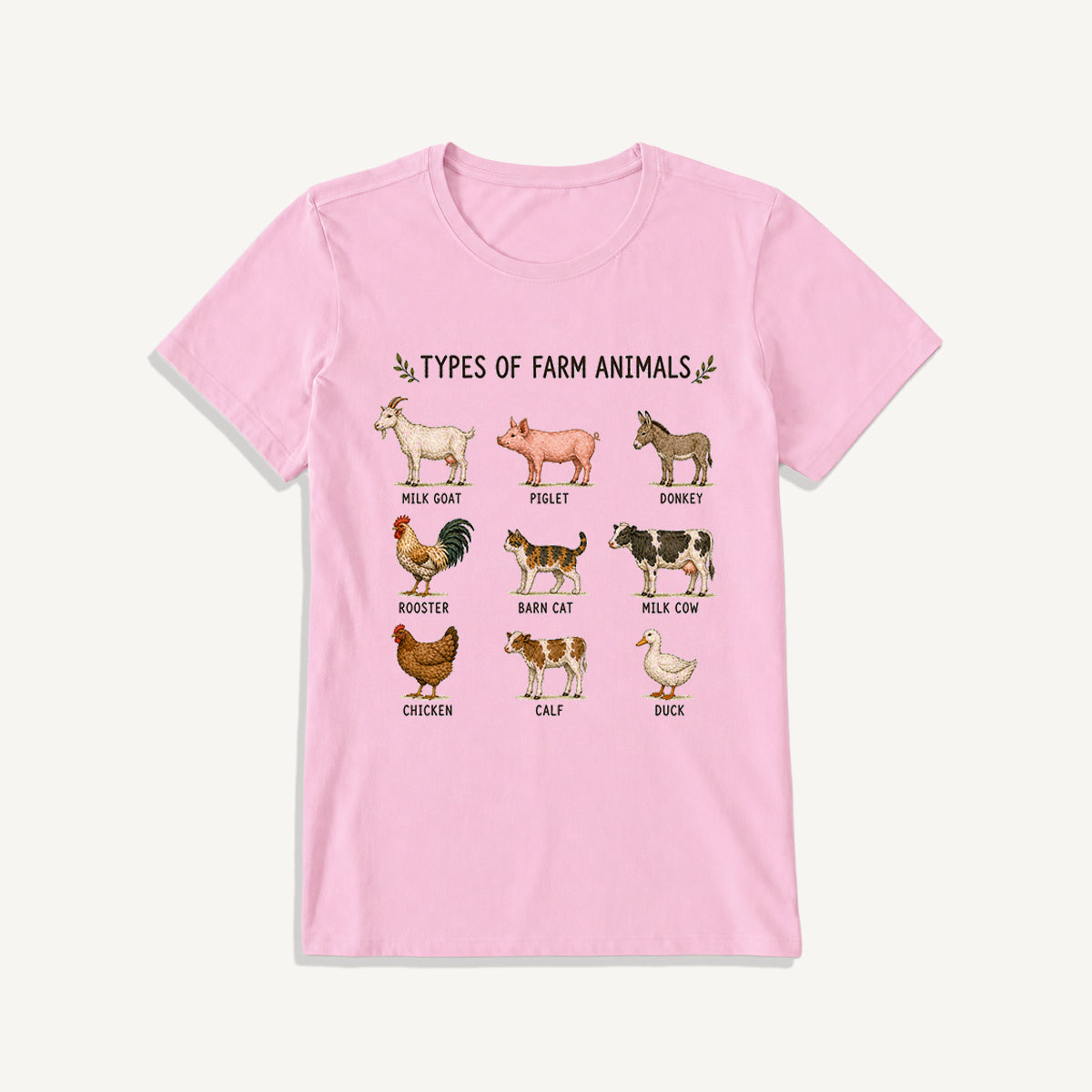 Farm Animal Guide Print Crew Neck Cotton Tee