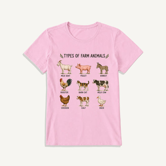 Farm Animal Guide Print Crew Neck Cotton Tee