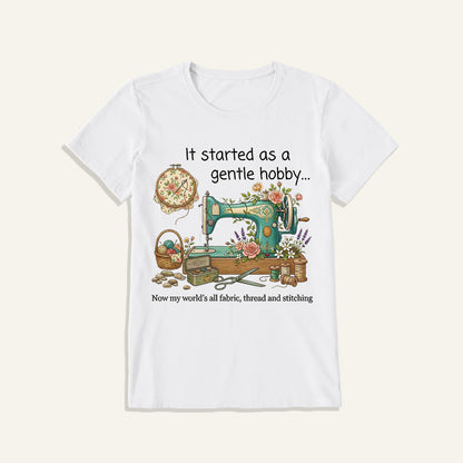 Gentle Hobby Floral Sewing Print Crew Neck Cotton Tee