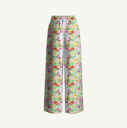 Elegant Garden Print Wide Leg Tie Waist Pants With Pockets