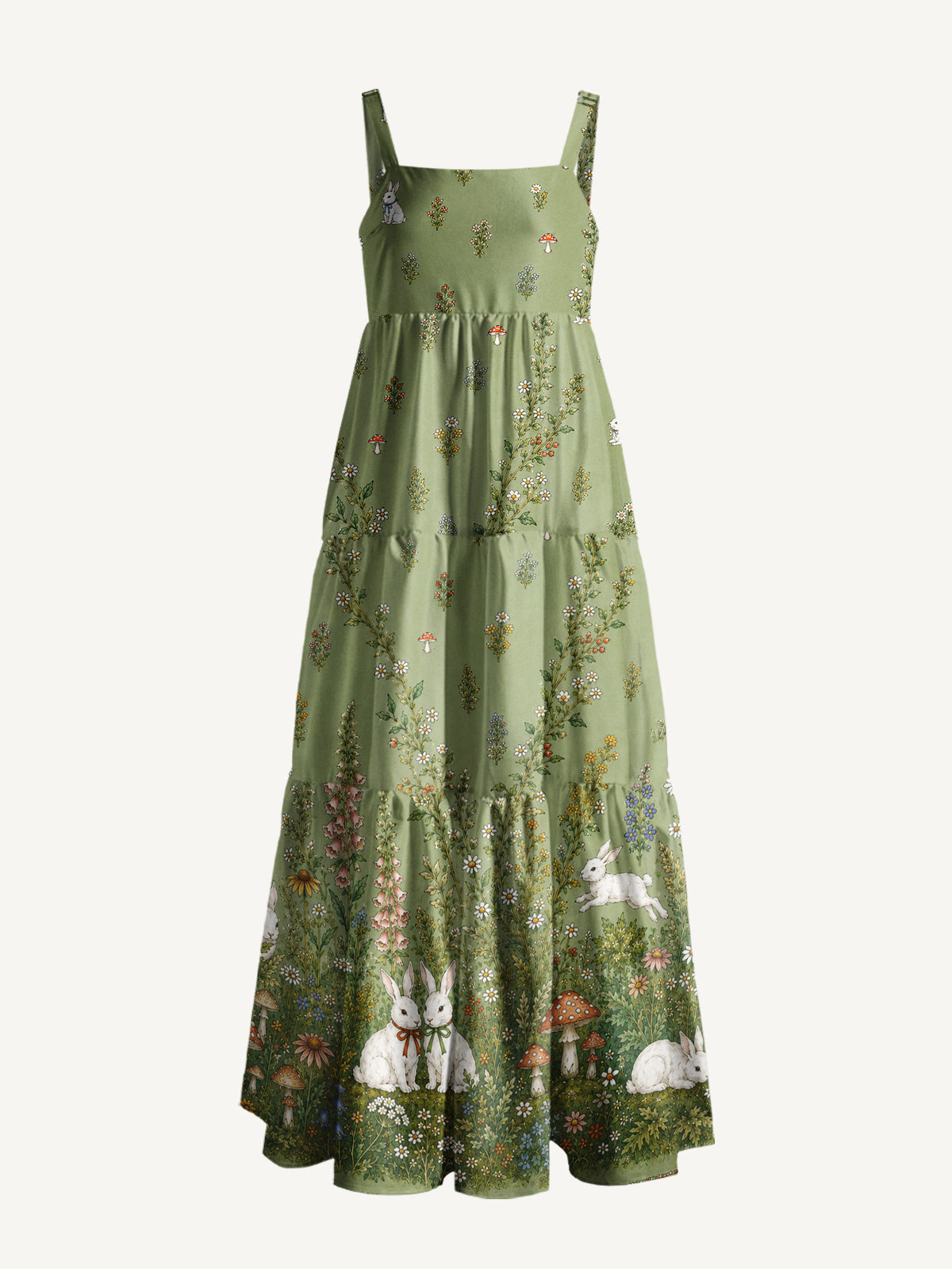 Bunny Meadow Garden Print Wide Straps Maxi Dress With Pockets