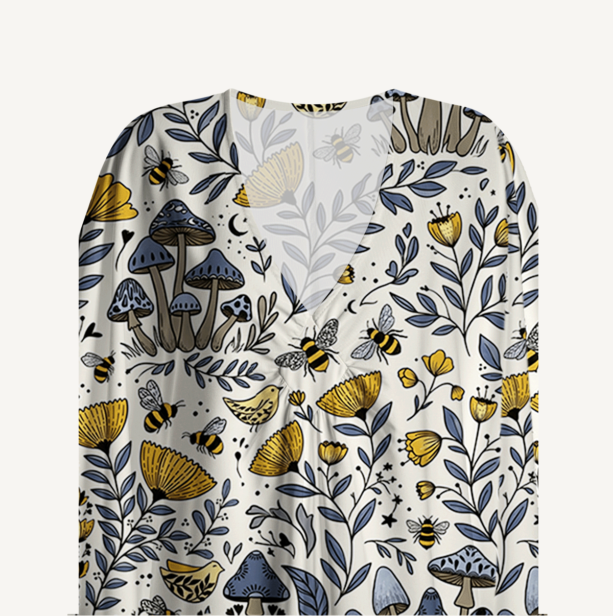 V‑Neck Bee Whisper Forest Kimono Sleeve Kaftan Dress